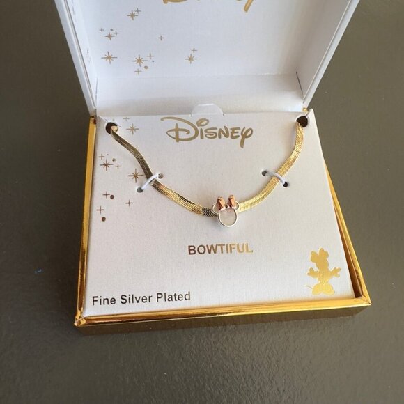 Disney Bowtiful Minnie Mouse Necklace Fine Silver Plated Bow Gold Tone - Picture 7 of 9